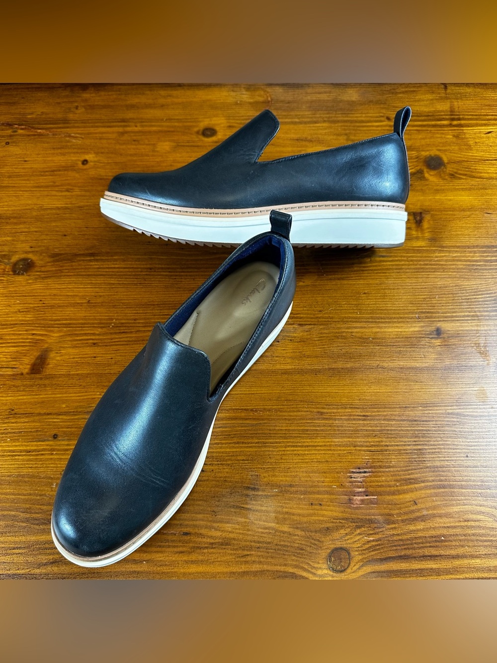 Clarks Teadale Genna Black Platform Wedge Loafers Women’s Size 10